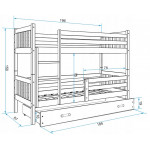 Poschodová posteľ Carino so zásuvkou 190x80 prírodná modrá